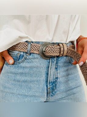 Free People We The Free Brix Belt Medium Large Oyster Braided Leather Western